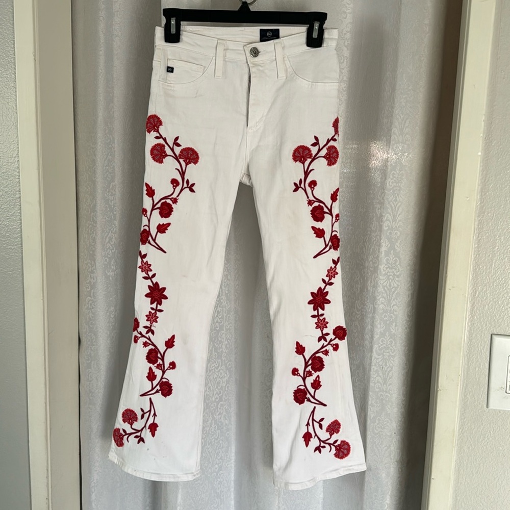 AG ADRIANO GOLDSCHMIED EMBROIDERED WHITE JEANS Sz: S